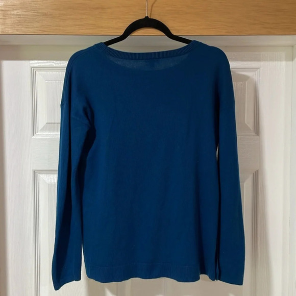 Talbots Women Sweater Knit Long Sleeve Side Button Lamb Wool Blend Blue Size XS - Picture 3 of 10